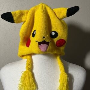 Kids Yellow Pikachu Knit Hat with Braids OSFM